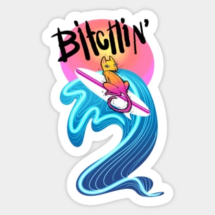 BITCHIN' SURF CAT Sticker